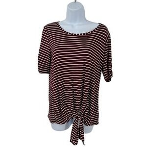 NWT Maison Jules Ruby Wine Stripe Short Sleeve Knot T Shirt‎ Medium
